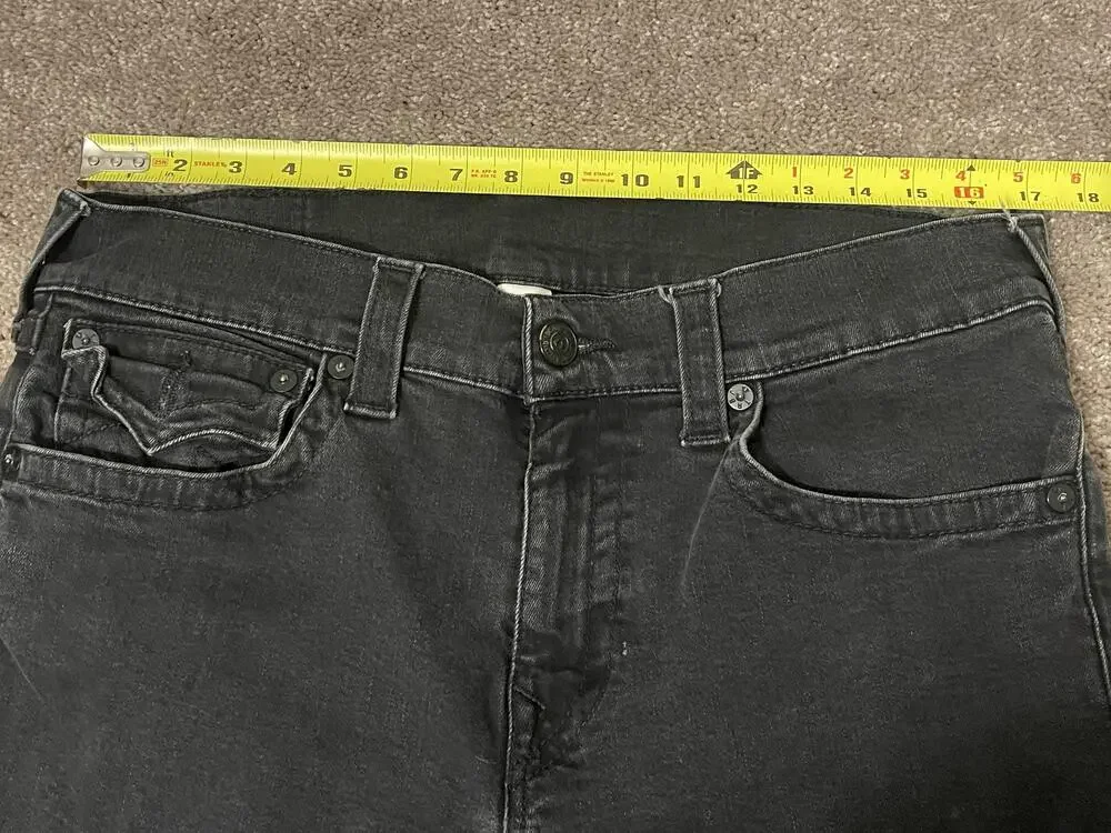 True Religion Jeans Mens 34x32 Black Section Straight Stretch Denim Flap Pockets